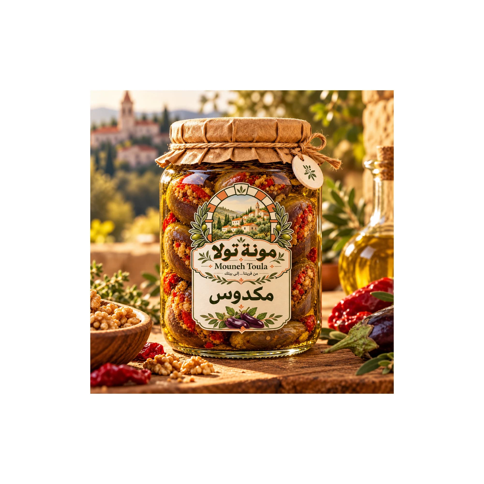 تصميم أولي لعبوة مكدوس من مونة تولا